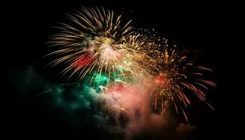 explosivo fogo de artifício exibição inflama vibrante celebração em quarto do Julho gerado de ai foto