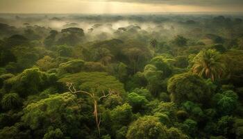 pôr do sol sobre tropical floresta tropical revela beleza dentro natureza crescimento gerado de ai foto