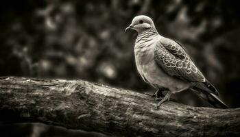 uma tranquilo cena uma pomba empoleirar-se em uma ramo pacificamente gerado de ai foto