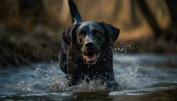 brincalhão labrador salpicos dentro puro alegria, mostrando fidelidade e obediência generativo ai foto