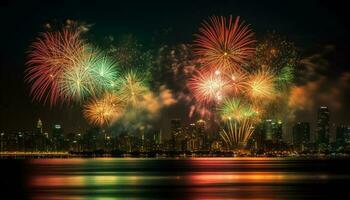 vibrante cores acender Vancouver Horizonte dentro explosivo Novo ano celebração gerado de ai foto