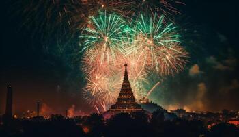 fogos de artifício acender a noite céu dentro vibrante celebração do cultura gerado de ai foto