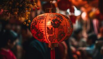 Novo ano celebração com tradicional chinês lanternas iluminador a noite generativo ai foto