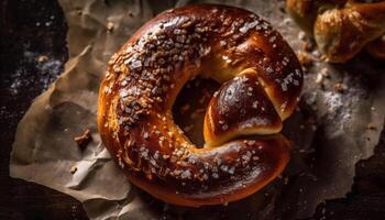 uma rústico, caseiro bagel uma saudável indulgência para almoço generativo ai foto