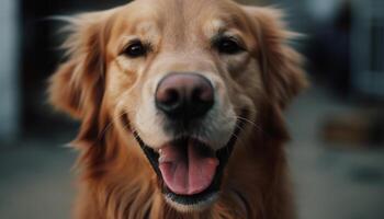 fofa de raça pura retriever sentado ao ar livre, sorridente com fidelidade e obediência gerado de ai foto