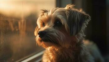 fofo terrier senta molhado em colo, refletindo beleza e humor gerado de ai foto