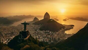 silhueta do pão de Açucar montanha às crepúsculo, uma espiritual aventura espera gerado de ai foto