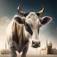 a vaca eid al-adha venda socail postar gado comerciante fundo foto ai gerado