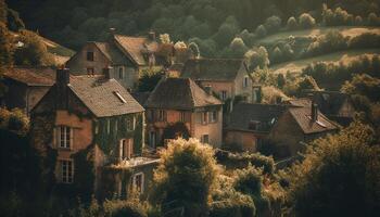 antigo ruínas no topo montanha, natureza história preservado gerado de ai foto