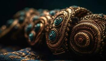 brilhante ouro pulseira, ornamentado padrão, indígena símbolo gerado de ai foto