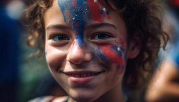 sorridente menina com face pintura O amor é América gerado de ai foto