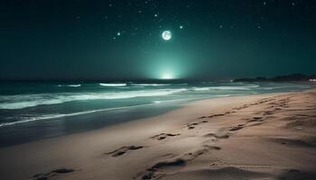 leitoso caminho ilumina tranquilo marinha às crepúsculo gerado de ai foto