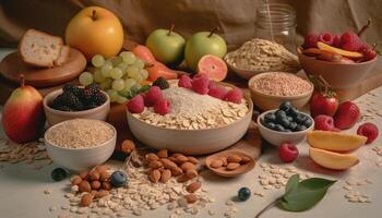 fresco fruta tigela com granola e iogurte gerado de ai foto