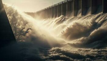 hidroelétrica poder estação gera eletricidade a partir de fluindo água gerado de ai foto