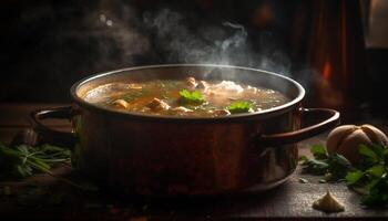 recentemente cozinhou ensopado com carne de porco e legumes gerado de ai foto