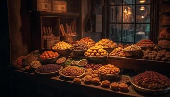 abundância do fresco orgânico frutas e legumes gerado de ai foto