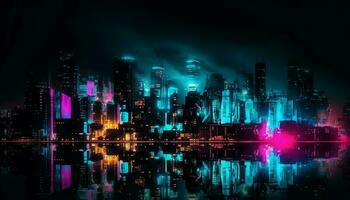 arranha-céus iluminar cidade Horizonte dentro vibrante cores gerado de ai foto