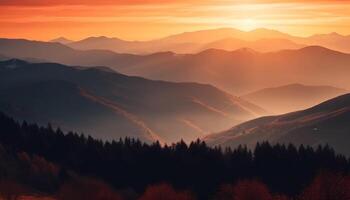 majestoso montanha alcance costas aceso de pôr do sol gerado de ai foto