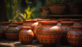 decorativo terracota vaso com intrincado indígena padronizar gerado de ai foto