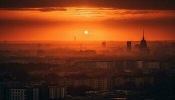 silhueta Horizonte retroiluminado de laranja outono pôr do sol gerado de ai foto