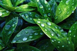 brilhante água gotas em verde folhas ai gerado foto