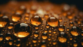 dourado gota de chuva em molhado amarelo vidro superfície gerado de ai foto