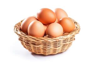 ai generativo. ovos dentro uma vime cesta em branco foto