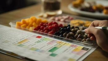 saudável comendo escolhas fresco fruta e vegetal abundância em mesa gerado de ai foto