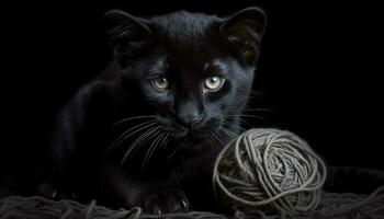 fofo gatinho jogando com lã corda brinquedo gerado de ai foto