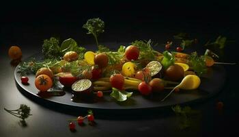 fresco vegetariano salada com saudável orgânico legumes e frondoso verduras gerado de ai foto