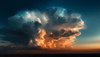 vibrante pôr do sol sobre tranquilo paisagem marítima, idílico beleza gerado de ai foto