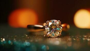 brilhante pedra preciosa anel brilha com vibrante amarelo diamante gerado de ai foto