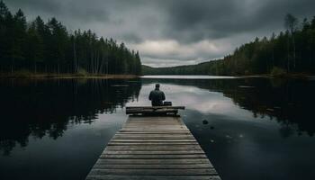 tranquilo cena do pessoas meditando de água gerado de ai foto