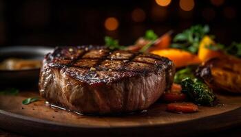 suculento grelhado bife com fresco vegetal filé gerado de ai foto