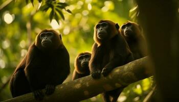pequeno primata família sentado em árvore ramo gerado de ai foto