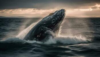 majestoso corcunda baleia violar dentro a azul mar spray gerado de ai foto