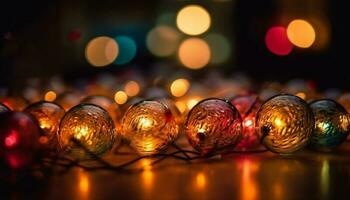 brilhando Natal luzes iluminar Sombrio inverno noite gerado de ai foto