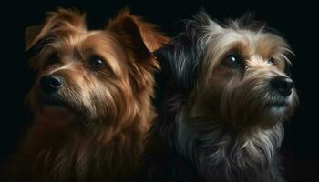 fofa cachorro terrier duo, fechar acima retrato juntos gerado de ai foto