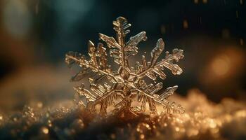 brilhante floco de neve decoração brilha dentro inverno noite gerado de ai foto