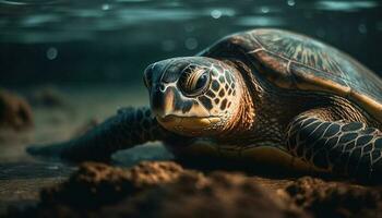 ameaçadas de extinção mar tartaruga rasteja em arenoso litoral gerado de ai foto