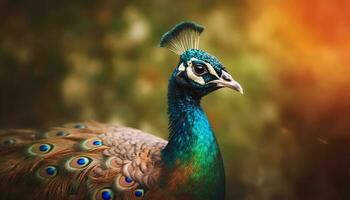 majestoso pavão monitores vibrante multi colori pena padronizar gerado de ai foto