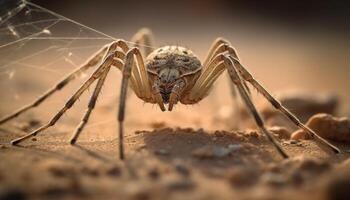 pequeno aranha em amarelo folha, assustador aracnídeo gerado de ai foto