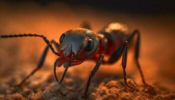 pequeno amarelo formiga assustador fechar acima retrato gerado de ai foto