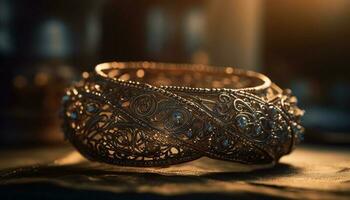 ornamentado Antiguidade ouro pulseira, uma luxuoso lembrança gerado de ai foto