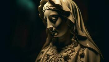 1 mulher Rezar para Deus dentro escultura gerado de ai foto