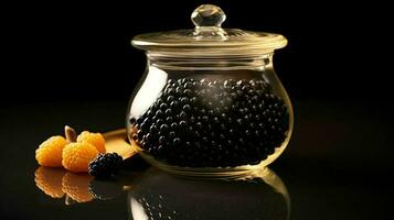 Preto caviar dentro vidro jarra ai generativo imagem foto