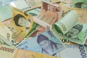 a moeda da Coréia que é usada para representar valor em troca e o won é a principal moeda do povo coreano. coreano ganhou notas para fundo de conceito de dinheiro. foto