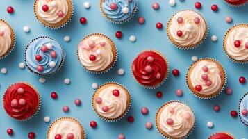 4º do Julho temático bolos de copo contra uma pastel fundo, ai gerado foto