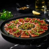 atum carpaccio prato foto