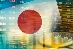 Japão bandeira com estoque mercado finança, economia tendência gráfico digital tecnologia. foto
